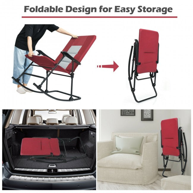 Outdoor Portable Folding Rocking Chair with Armrest &amp; Padded Seat
