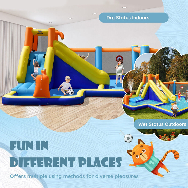 Giant Soccer Themed Inflatable Water Slide and Bounce Castle for Kids with Splash Pool without Blower