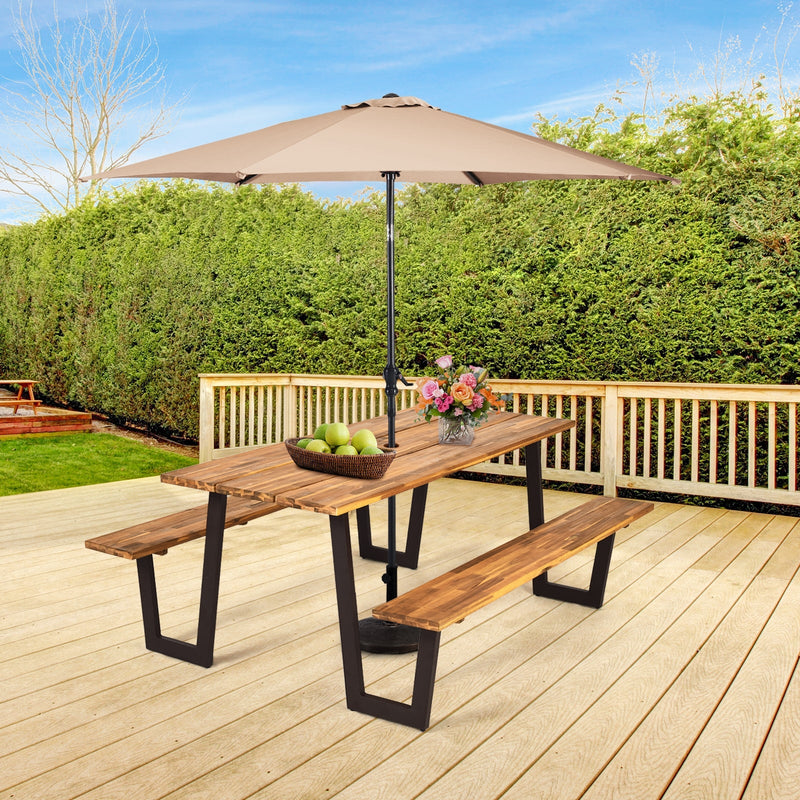 70 Inch Dining Table Set with Seats and Umbrella Hole