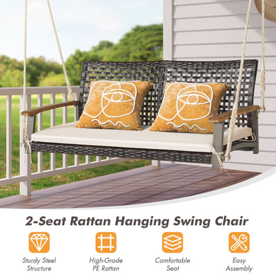 2-Person Rattan Hanging Porch Swing Chair