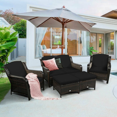 5 Pieces Patio Rattan Sofa Set outdoor conversation set with Cushion and Ottoman