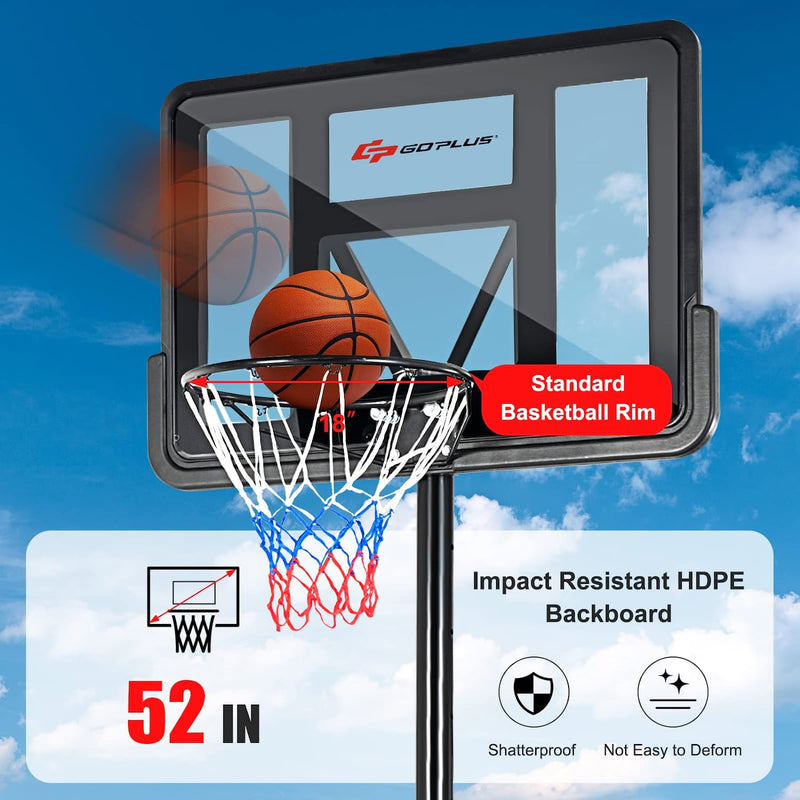 Outdoor Portable Basketball Hoop Stand Goal System with Adjustable Height and Shatterproof Backboard