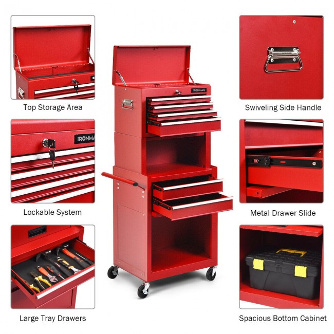6-Drawer Rolling Tool Chest Removable Storage Cabinet Toolbox Organizer with Wheels and Lock