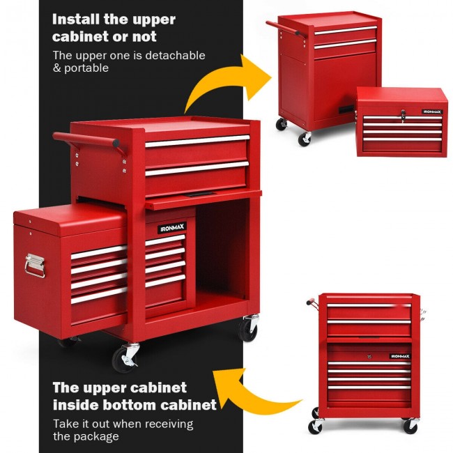 6-Drawer Rolling Tool Chest Removable Storage Cabinet Toolbox Organizer with Wheels and Lock