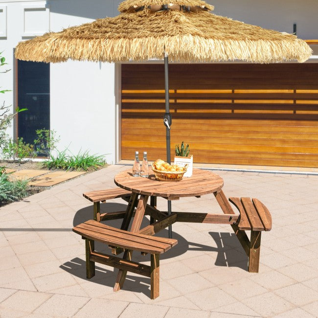 6 person patio dining set with umbrella 6-Person Patio Wood Picnic Table Beer Bench Set