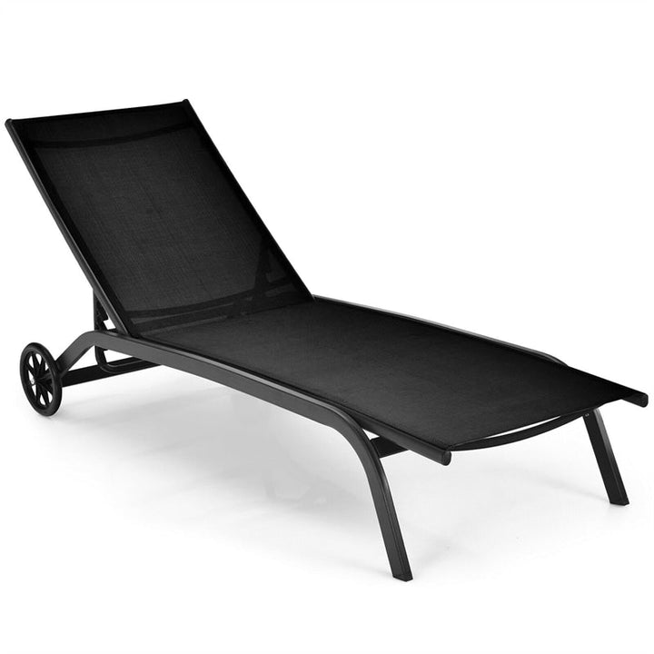 Patio Lounge Chairs Outdoor Chaise Lounger Lawn Recliner Garden Sunbathing Chair with 6 Adjustable Position and Wheels for Backyard Pool