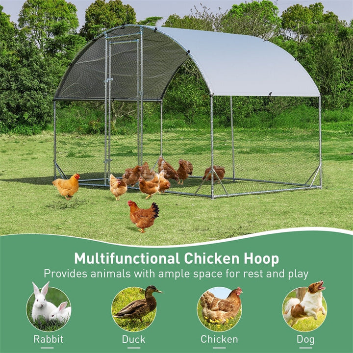 6.2ft Outdoor Metal Chicken Coop Hen Run House Galvanized Walk-in Dome Cage with Protective Cover