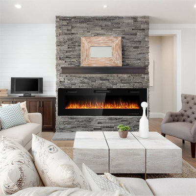 60" Recessed Electric Fireplace Ultra Thin Wall Mounted Heater with Dual Control