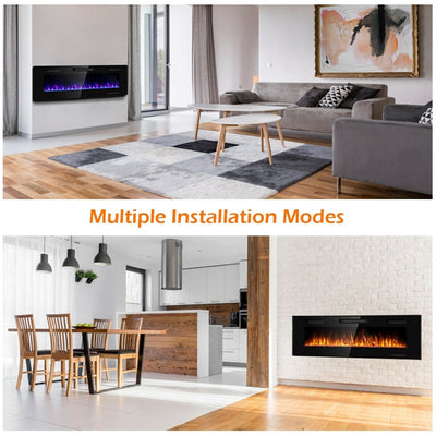 60" Recessed Electric Fireplace Ultra Thin Wall Mounted Heater with Dual Control