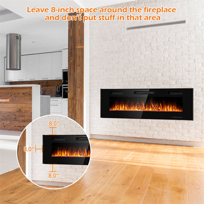 60" Recessed Electric Fireplace Ultra Thin Wall Mounted Heater with Dual Control