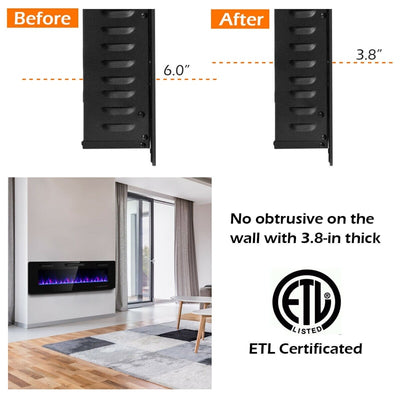 60" Recessed Electric Fireplace Ultra Thin Wall Mounted Heater with Dual Control
