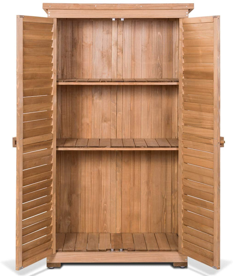 63" Outdoor Wooden Storage Shed Garden Tool Cabinet with Latch Detachable Shelves