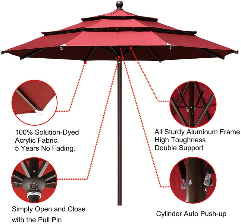 10ft Outdoor Patio 3 Tier Vented Offset Umbrella with 1.5" Aluminum Pole and 8 Sturdy Ribs