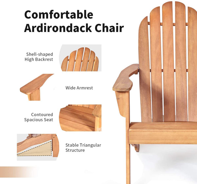 Outdoor Wooden Adirondack Lounge Chair Armchair with Ergonomic Design