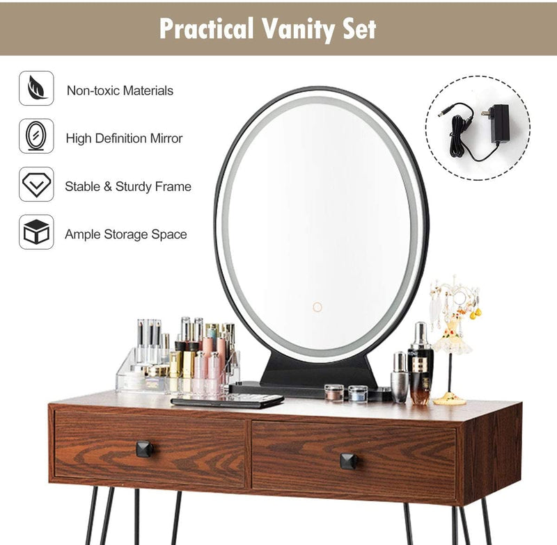 Vanity Table Set Makeup Dressing Desk with Touch Screen Adjustable Brightness Mirror and Cushioned Stool