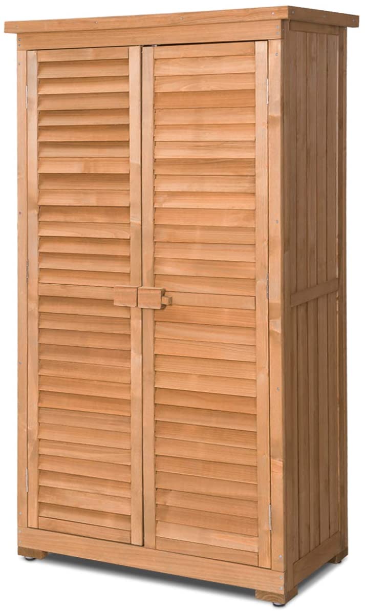 63" Outdoor Wooden Storage Shed Garden Tool Cabinet with Latch Detachable Shelves