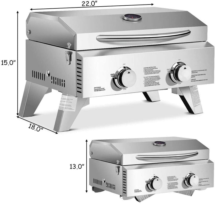 20000 BTU Outdoor Portable Gas Grill, Patio Propane BBQ Grid with 2 Burner