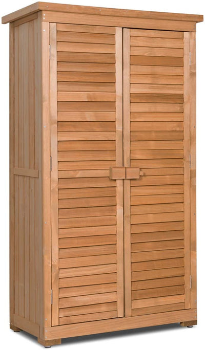 63" Outdoor Wooden Storage Shed Garden Tool Cabinet with Latch Detachable Shelves