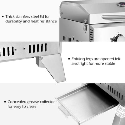 20000 BTU Outdoor Portable Gas Grill, Patio Propane Griddle BBQ Grid with 2 Burner