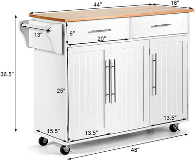 Kitchen Island Storage Cabinet Trolley Wood Top Rolling Cart Bar Serving Utility Cart with Drawers and Towel Rack