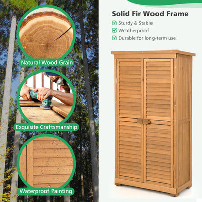 63" Outdoor Wooden Storage Cabinet Lockable Garden Tool Shed Vertical Organizer with Removable Shelves-Canada Only