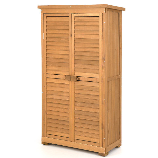 63" Outdoor Wooden Storage Cabinet Lockable Garden Tool Shed Vertical Organizer with Removable Shelves