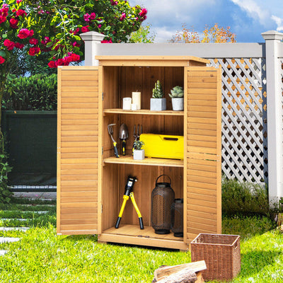 63" Outdoor Wooden Storage Cabinet Lockable Garden Tool Shed Vertical Organizer with Removable Shelves-Canada Only