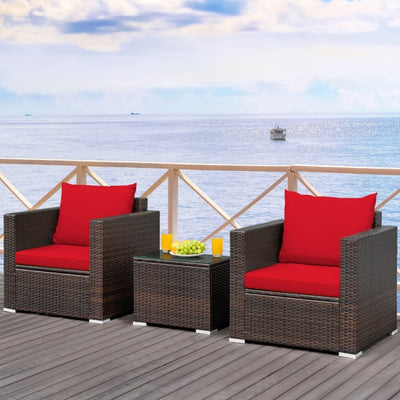 3 Pieces Patio Rattan Furniture Set Conversation Sofa Set with Cushion