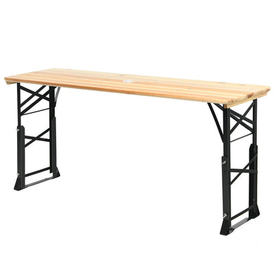 66.5 Inch Adjustable Height Outdoor Wood Folding Picnic Table with Umbrella Hole