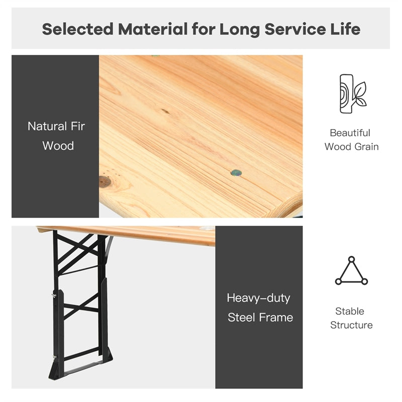 66.5 Inch Adjustable Height Outdoor Wood Folding Picnic Table with Umbrella Hole