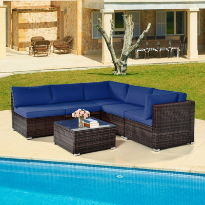 6 Pieces Outdoor Rattan Sectional Conversation Sofa Set Patio Furniture Set with Cushion and Table