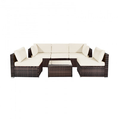 6 Pieces Outdoor Rattan Sectional Conversation Sofa Set Patio Furniture Set with Cushion and Table