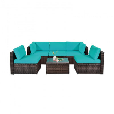 6 Pieces Outdoor Rattan Sectional Conversation Sofa Set Patio Furniture Set with Cushion and Table