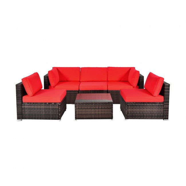 6 Pieces Outdoor Rattan Sectional Conversation Sofa Set Patio Furniture Set with Cushion and Table