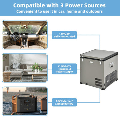 68 Quart Portable Car Refrigerator Chest Freezer Electric Compressor Fridge Cooler with AC and DC Adapter