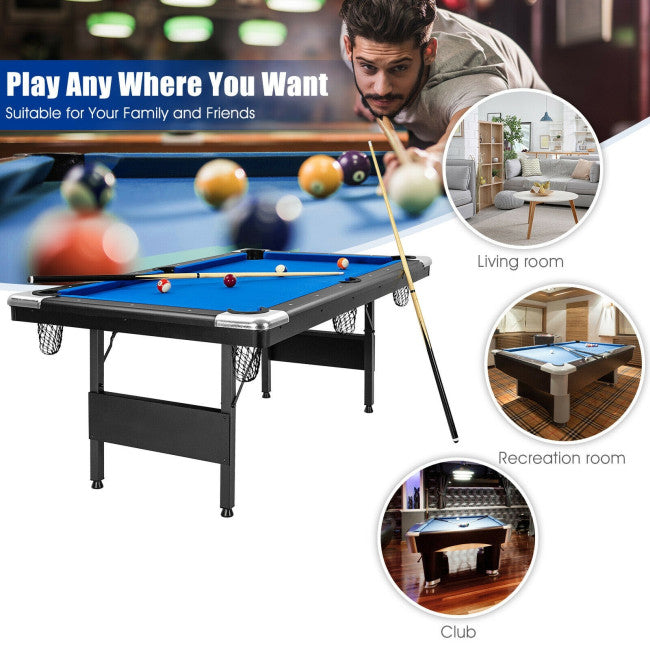 6FT Folding Pool Table 76 Inch Portable Billiard Tables with Adjustable Feet