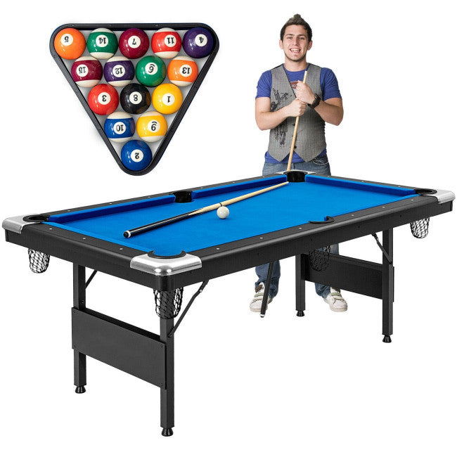 6FT Folding Pool Table 76 Inch Portable Billiard Tables with Adjustable Feet