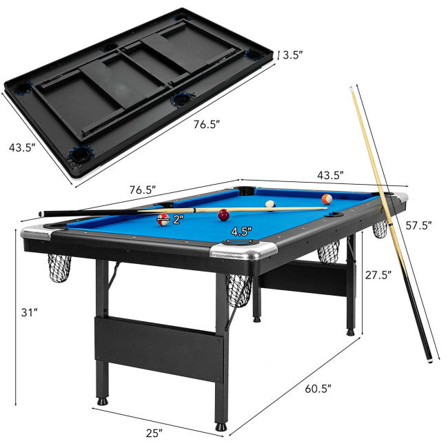 6FT Folding Pool Table 76 Inch Portable Billiard Tables with Adjustable Feet