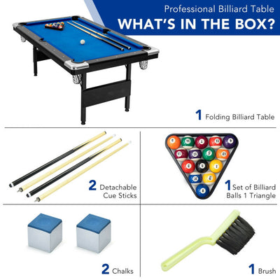 6FT Folding Pool Table 76 Inch Portable Billiard Tables with Adjustable Feet