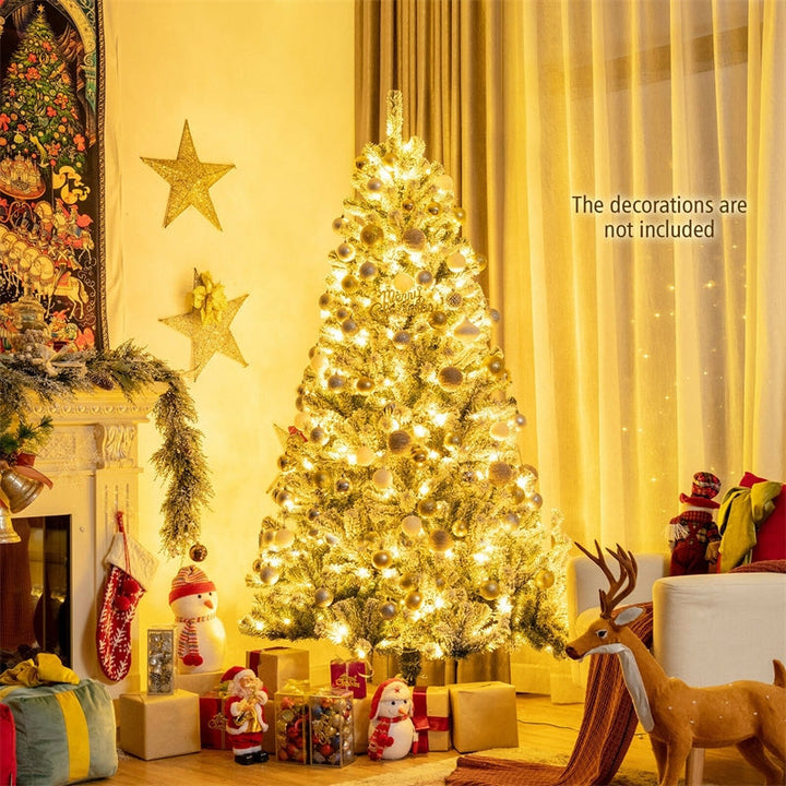 6FT Pre-Lit Snow-Flocked Hinged Christmas Tree with 928 Branch Tips