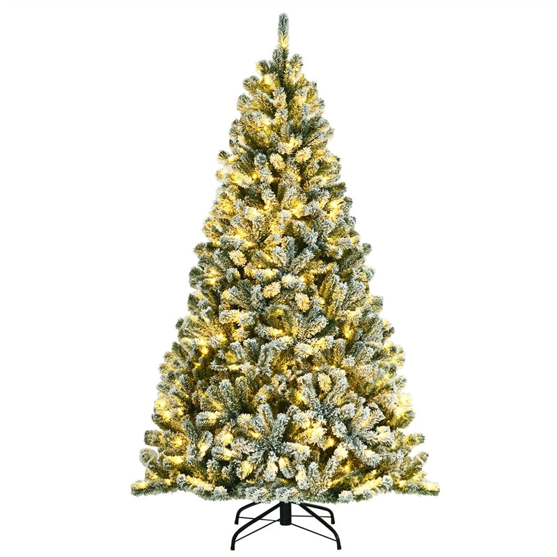 6FT Pre-Lit Snow-Flocked Hinged Christmas Tree with 928 Branch Tips