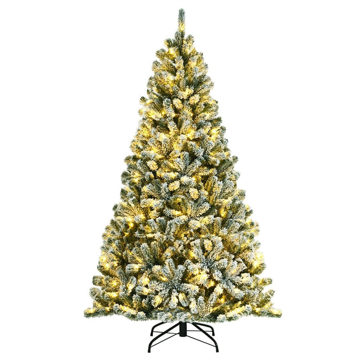 6FT Pre-Lit Snow-Flocked Hinged Christmas Tree with 928 Branch Tips