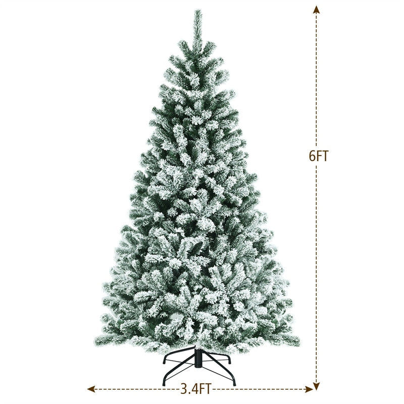 6FT Pre-Lit Snow-Flocked Hinged Christmas Tree with 928 Branch Tips