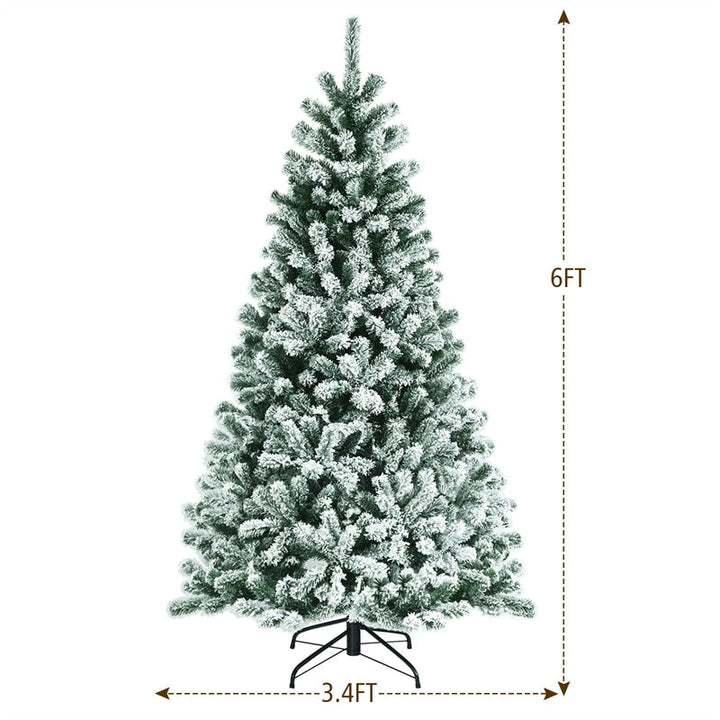 6FT Pre-Lit Snow-Flocked Hinged Christmas Tree with 928 Branch Tips