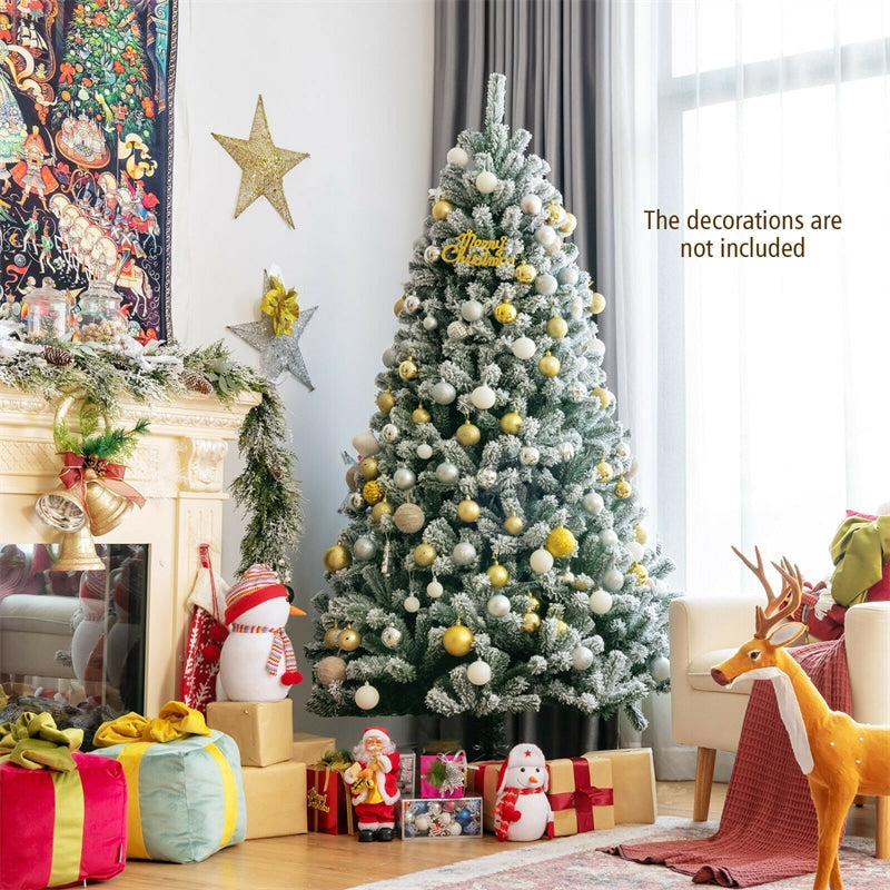 6FT Pre-Lit Snow-Flocked Hinged Christmas Tree with 928 Branch Tips