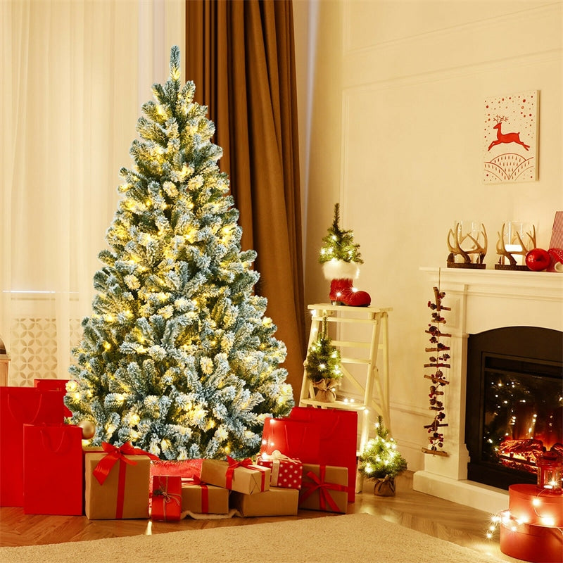 6FT Pre-Lit Snow-Flocked Hinged Christmas Tree with 928 Branch Tips