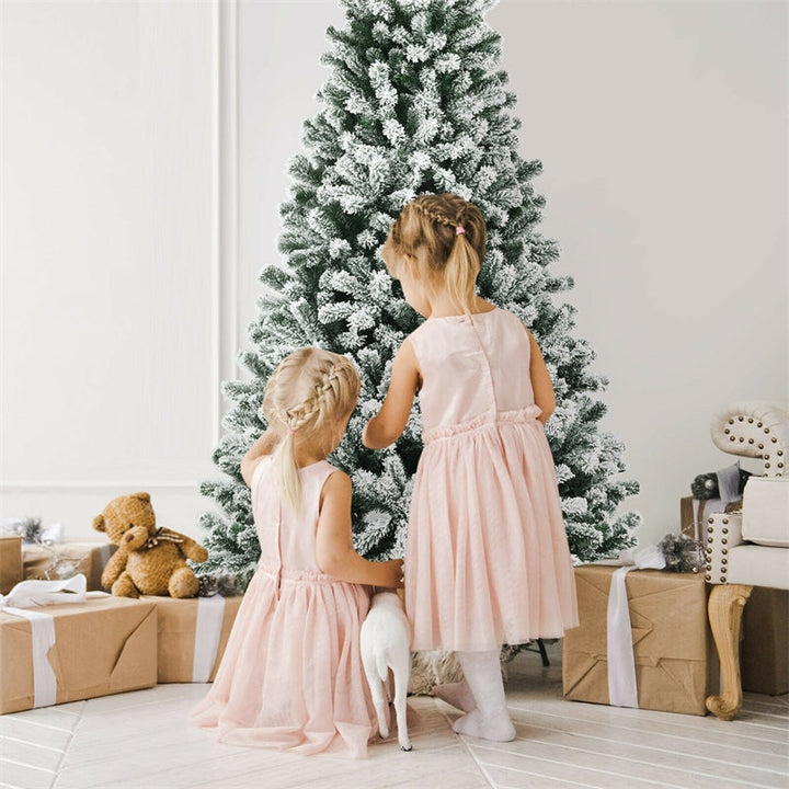 6FT Pre-Lit Snow-Flocked Hinged Christmas Tree with 928 Branch Tips