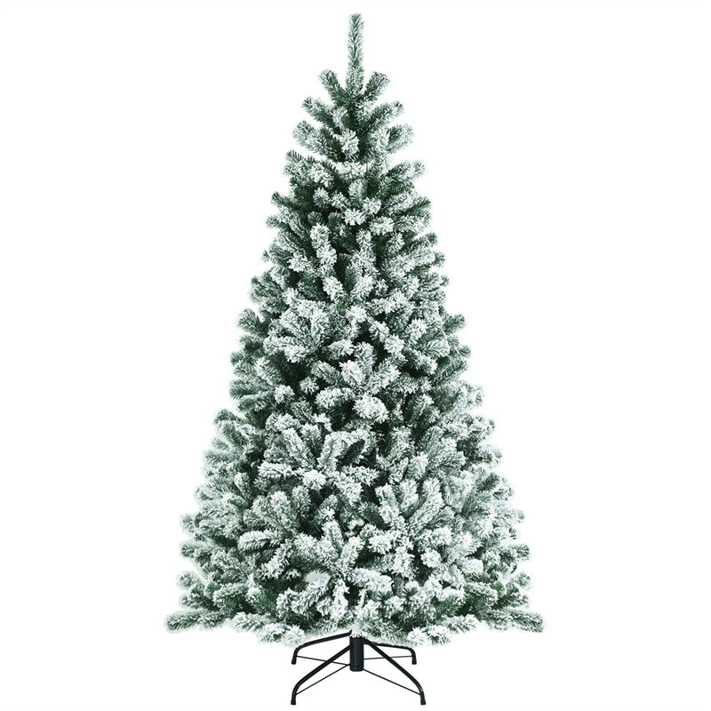 6FT Pre-Lit Snow-Flocked Hinged Christmas Tree with 928 Branch Tips