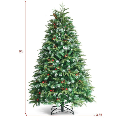 6FT Pre-Lit Snowy Hinged Artificial Christmas Tree with Multicolor LED Lights and Flash Modes