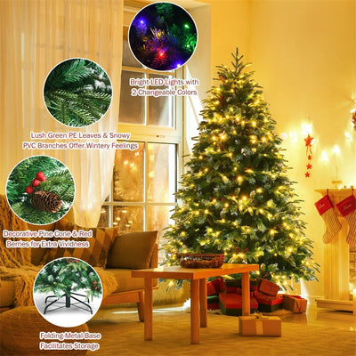 6FT Pre-Lit Snowy Hinged Artificial Christmas Tree with Multicolor LED Lights and Flash Modes